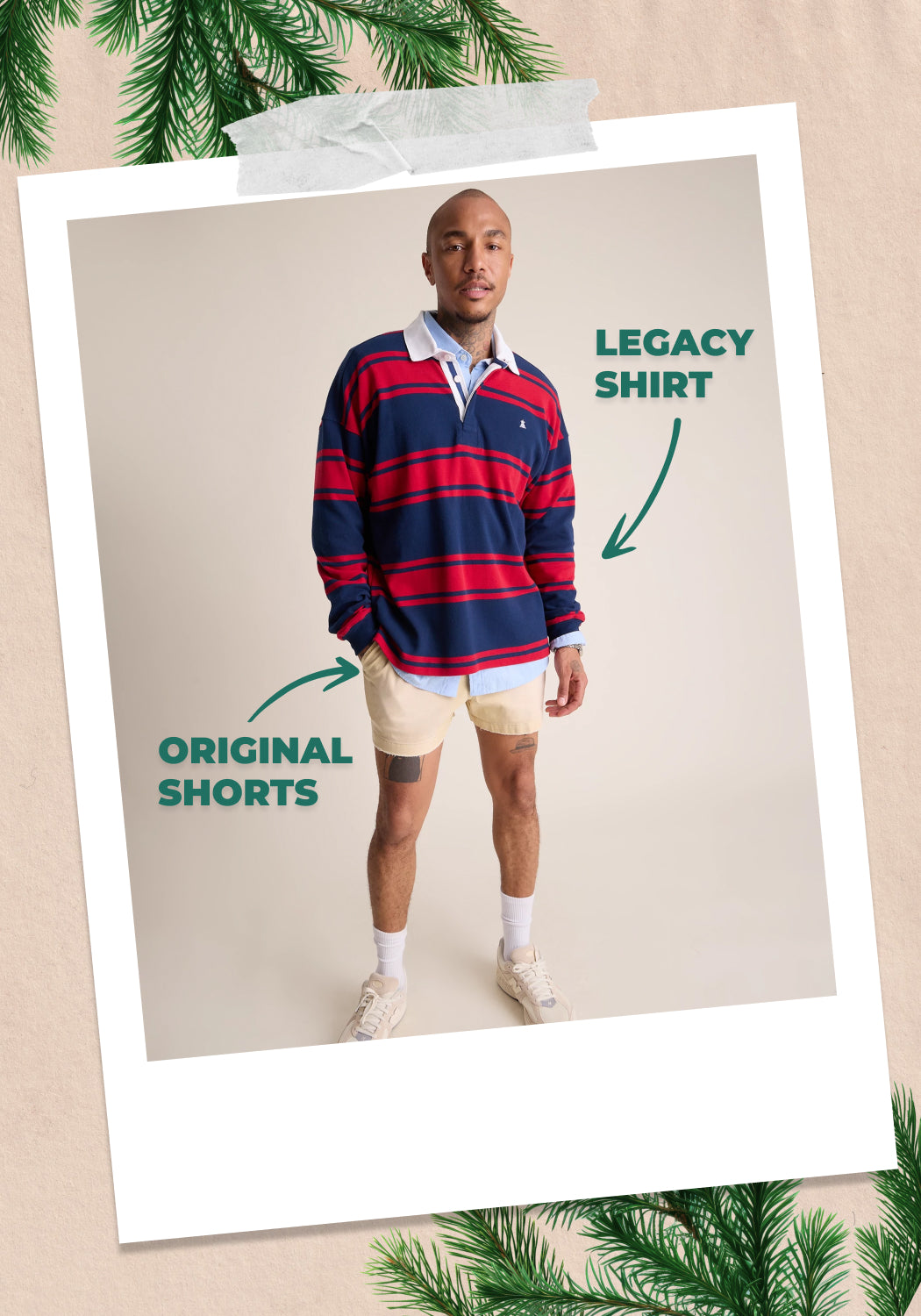 Holiday Outfitting Man wearing Chubbies legacy shirt and original shorts